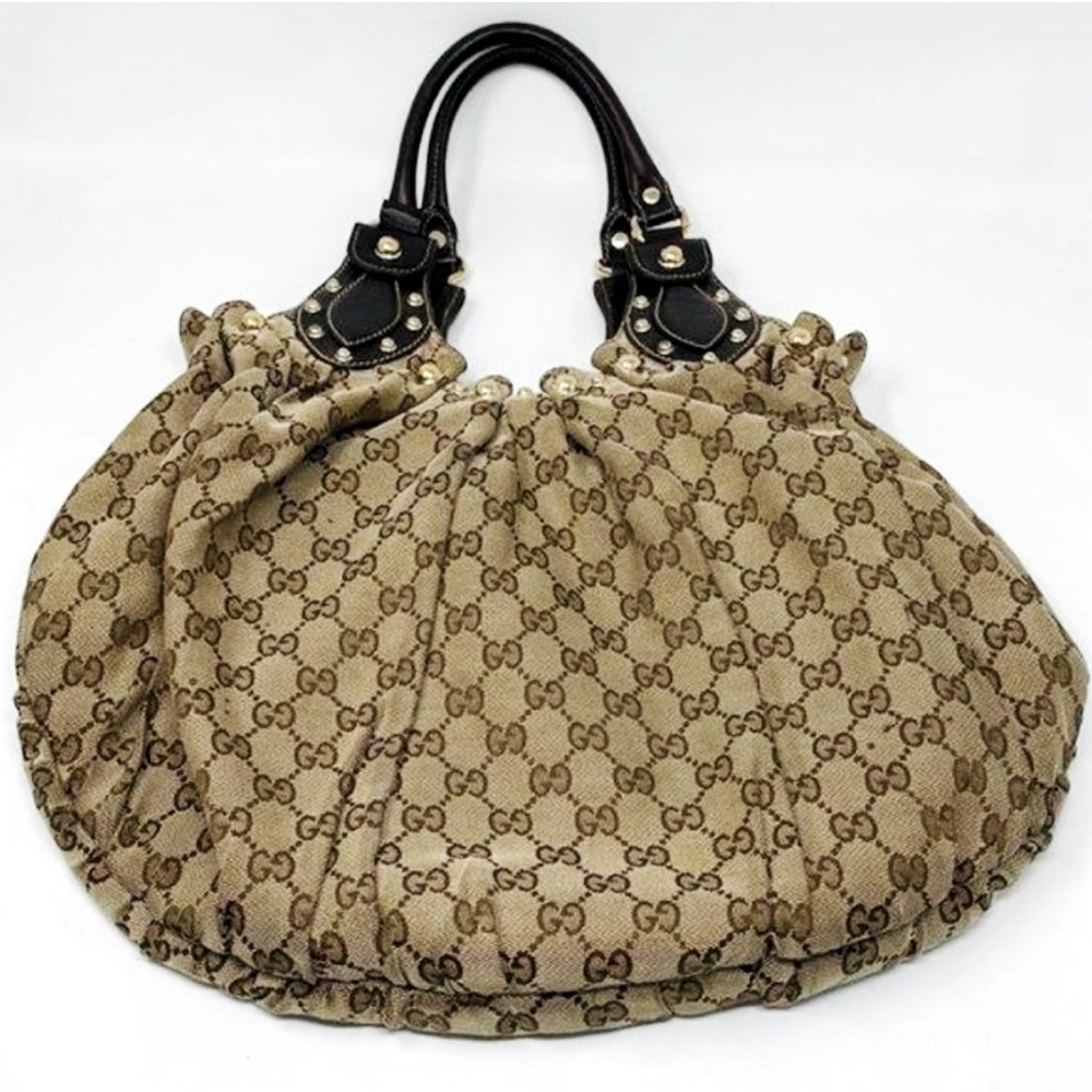 Gucci Pelham Guccissima Canvas Studded hobo shoulder bag 203624
